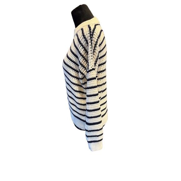 Lara  Knit Women's Striped Pullover Sweater Cream & Navy Long Sleeve size M - Picture 3 of 11